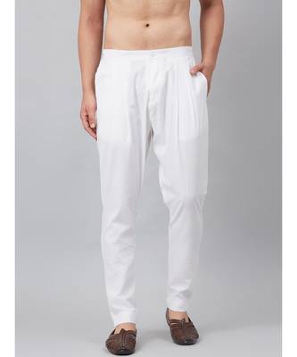 Men White Solid Trouser Style  Pyjamas 1