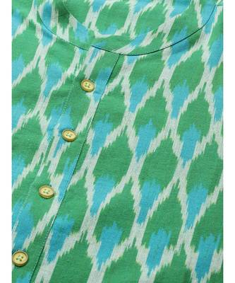 Men Green & Blue Handloom Ikat Woven Design Pure Cotton Straight cotton Kurta With Pyjama 2