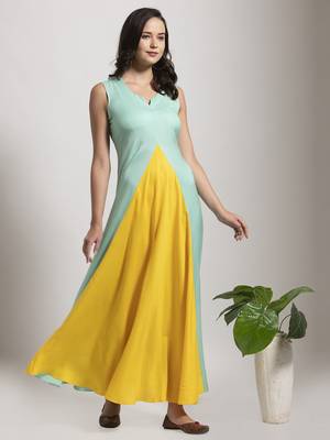 Yellow plain cotton long-dresses 3