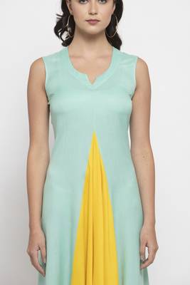 Yellow plain cotton long-dresses 4