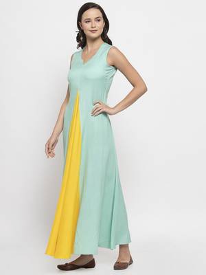 Yellow plain cotton long-dresses 1