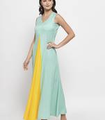 Yellow plain cotton long-dresses