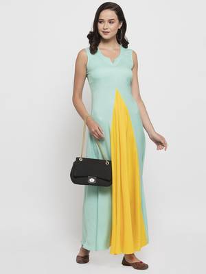 Yellow plain cotton long-dresses 5