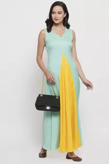 Yellow plain cotton long-dresses