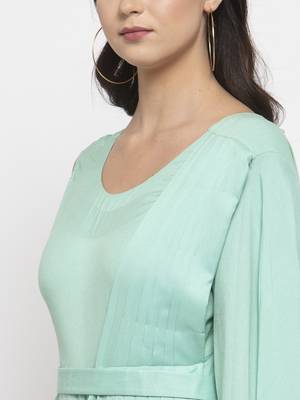 Blue plain cotton long-dresses 2