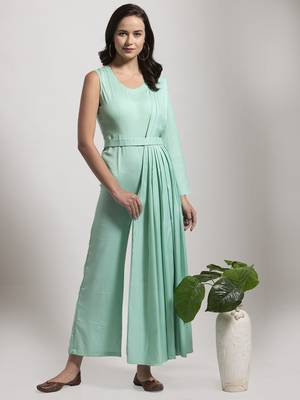 Blue plain cotton long-dresses 3