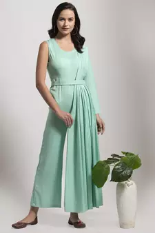 Blue plain cotton long-dresses