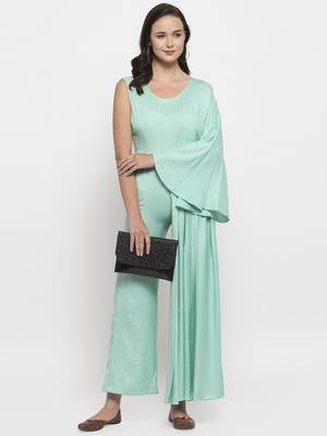 Blue plain cotton long-dresses 4