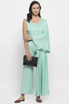 Blue plain cotton long-dresses