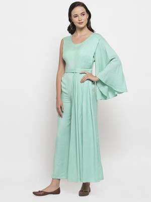 Blue plain cotton long-dresses 1