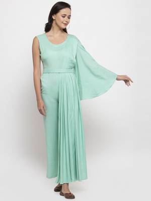 Blue plain cotton long-dresses 5
