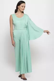 Blue plain cotton long-dresses