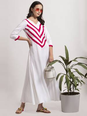 White plain cotton long-dresses 3
