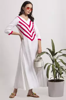 White plain cotton long-dresses