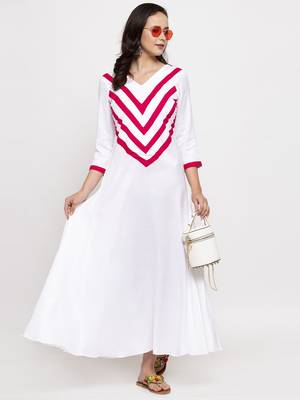 White plain cotton long-dresses 4