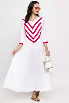 White plain cotton long-dresses