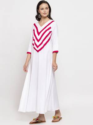 White plain cotton long-dresses 5