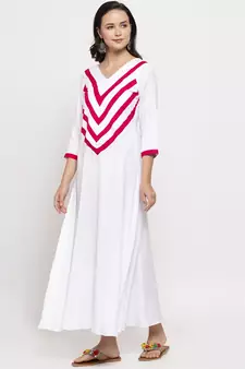 White plain cotton long-dresses