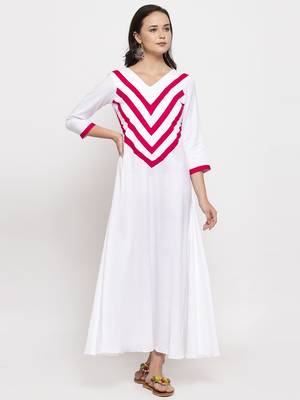White plain cotton long-dresses 1