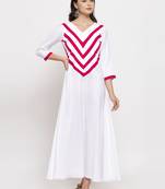 White plain cotton long-dresses