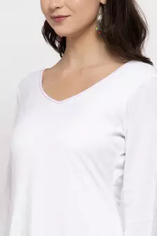 White plain cotton long-dresses