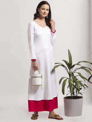 White plain cotton long-dresses 3
