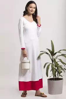 White plain cotton long-dresses