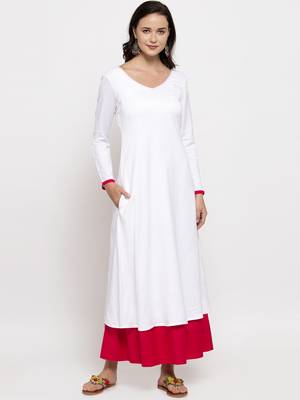 White plain cotton long-dresses 4