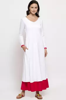 White plain cotton long-dresses