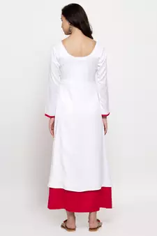 White plain cotton long-dresses