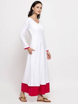 White plain cotton long-dresses 1