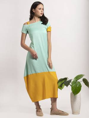 Blue plain cotton long-dresses 3