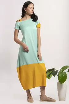 Blue plain cotton long-dresses