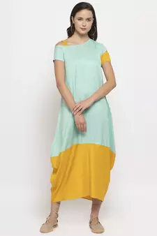 Blue plain cotton long-dresses