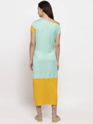 Blue plain cotton long-dresses 5