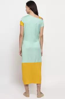 Blue plain cotton long-dresses