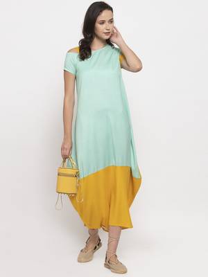 Blue plain cotton long-dresses 1