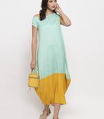Blue plain cotton long-dresses