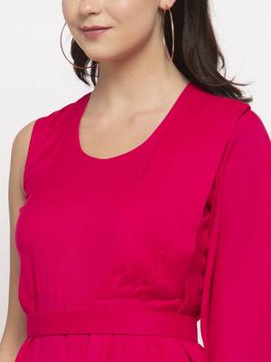 Pink plain cotton long-dresses 2