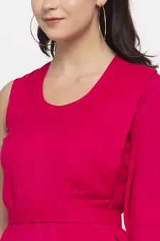 Pink plain cotton long-dresses
