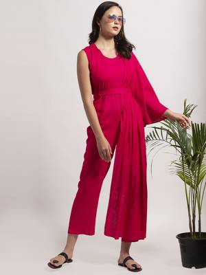 Pink plain cotton long-dresses 3