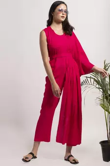 Pink plain cotton long-dresses