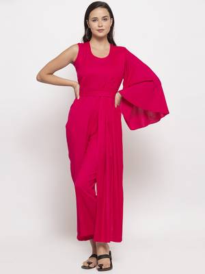 Pink plain cotton long-dresses 1