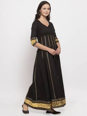 Black plain cotton long-dresses 1
