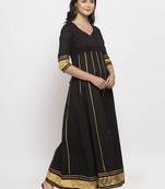 Black plain cotton long-dresses