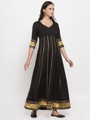 Black plain cotton long-dresses 2