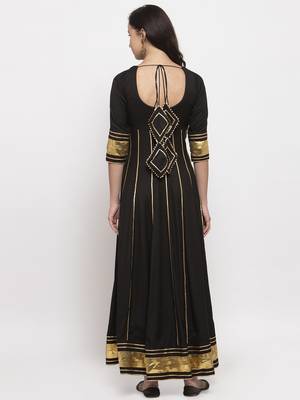 Black plain cotton long-dresses 3