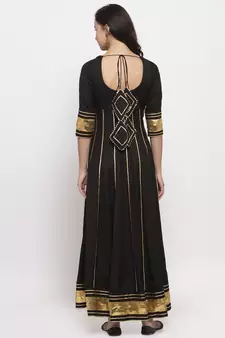 Black plain cotton long-dresses