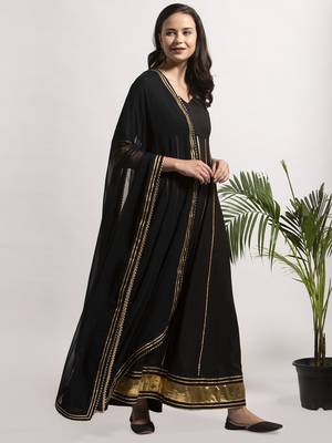 Black plain cotton long-dresses 5