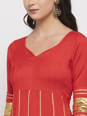 Red plain cotton long-dresses 2